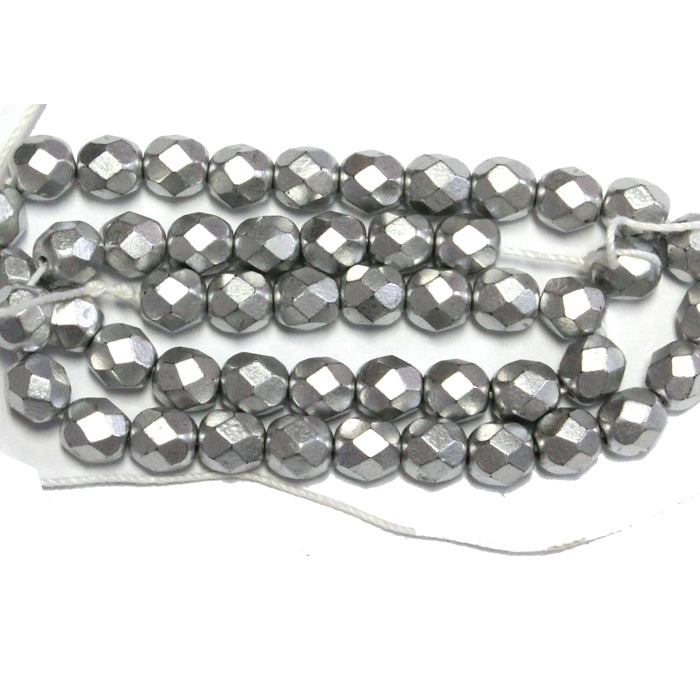 Metallic Silver Faceted Round Fire Polished Beads