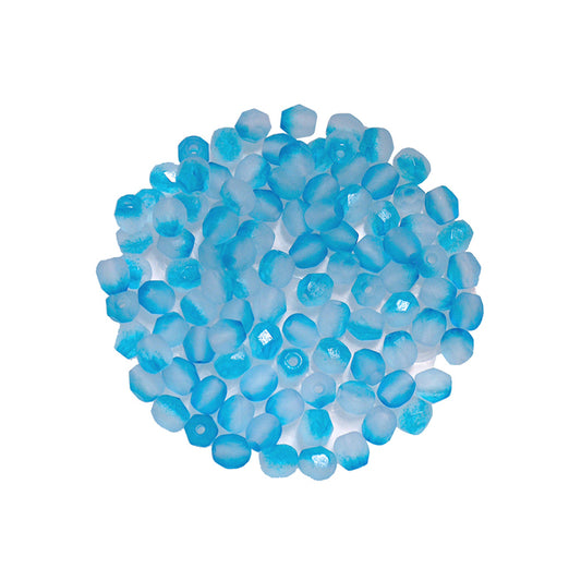 4mm Azure Blue Fire and Ice Beads / 100 Bead Pack / faceted round fire polished / Czech glass