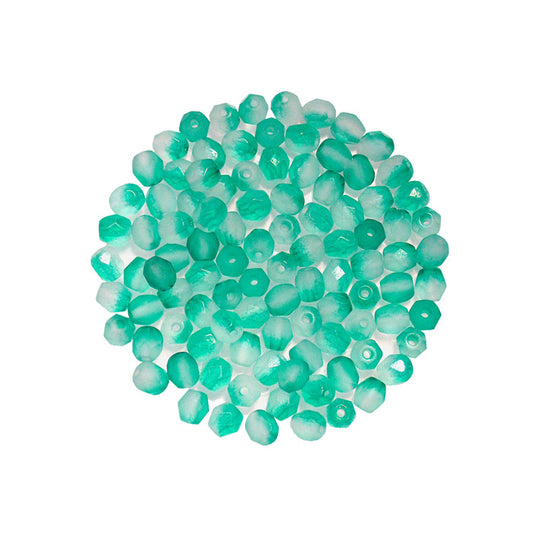 4mm Green Fire and Ice Beads / 100 Bead Pack / faceted round fire polished / Czech glass