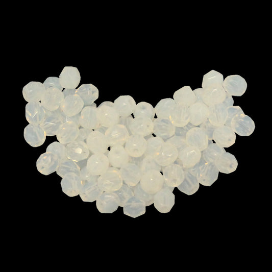 White Opal Faceted Round Fire Polished Beads