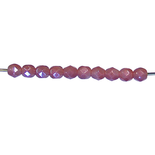 Pink Luster Faceted Round Fire Polished Beads