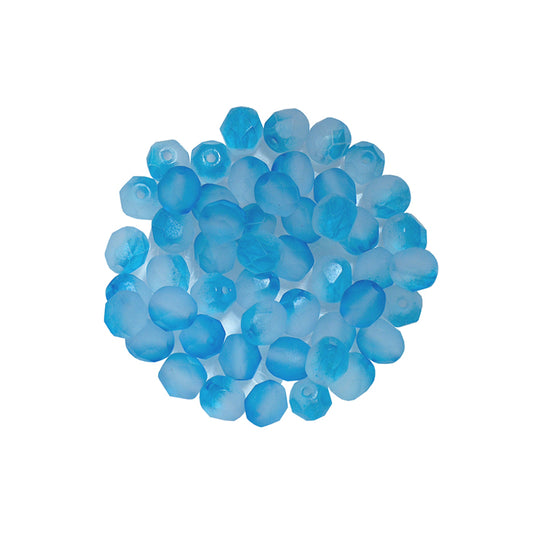 6mm Azure Blue Fire and Ice Beads / 100 Bead Pack / faceted round fire polished / Czech glass