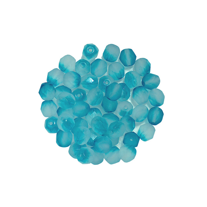 6mm Teal Blue Fire and Ice Beads / 100 Bead Pack / faceted round fire polished / Czech glass