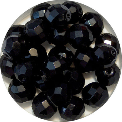 Jet Black Faceted Round Fire Polished Beads