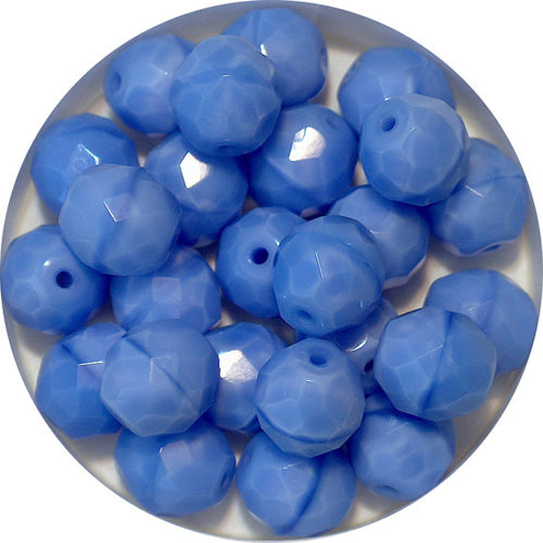Light Blue Silk Faceted Round Fire Polished Beads