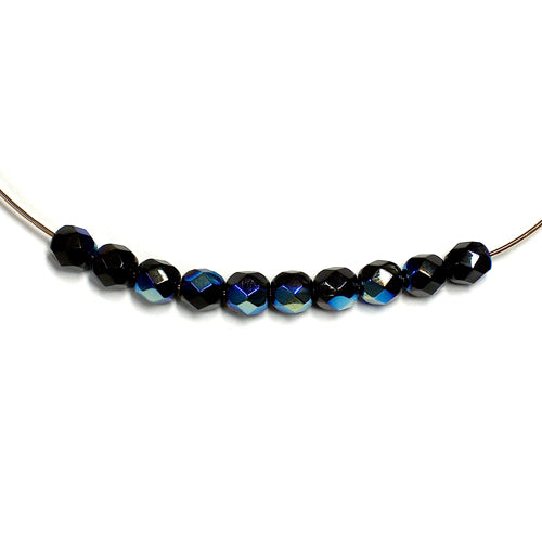 Jet Black AB Faceted Round Fire Polished Beads