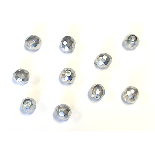 Metallic Silver Half Coat Faceted Round Fire Polished Beads