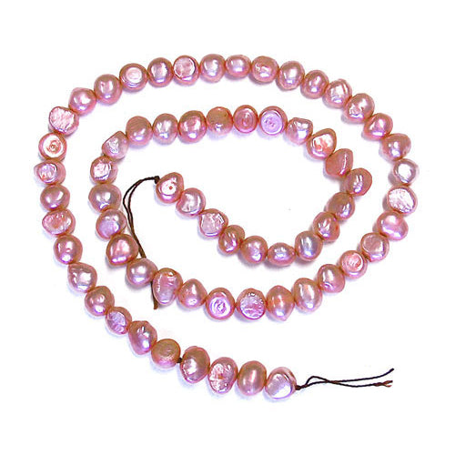 DARK PINK Pearl Beads / 16 Inch Strand / 6-7mm freshwater / irregular shaped (flat one side) pearls