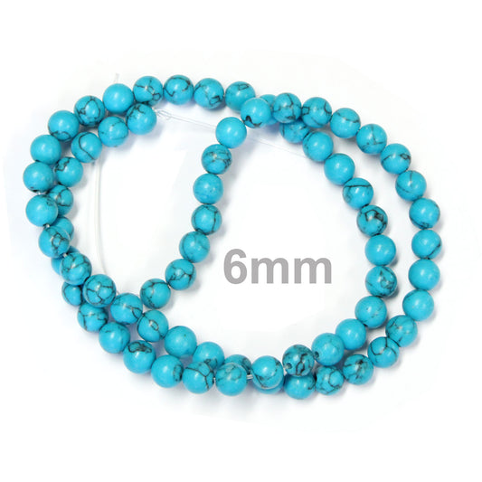 6mm Blue Turquoise / 16" Strand / man-made / smooth round stone beads