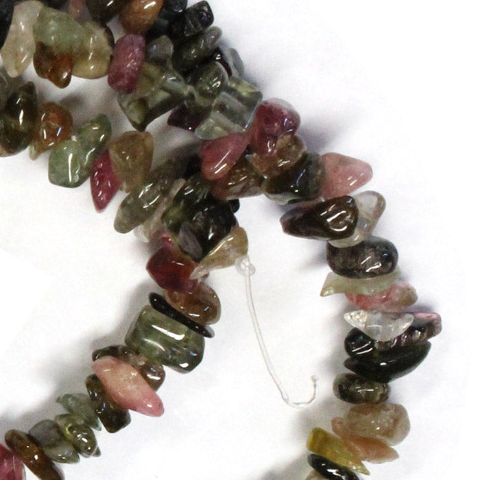 Watermelon Tourmaline Chip Beads / 16 Inch strand / 4-8mm chips / natural translucent glossy polished stone