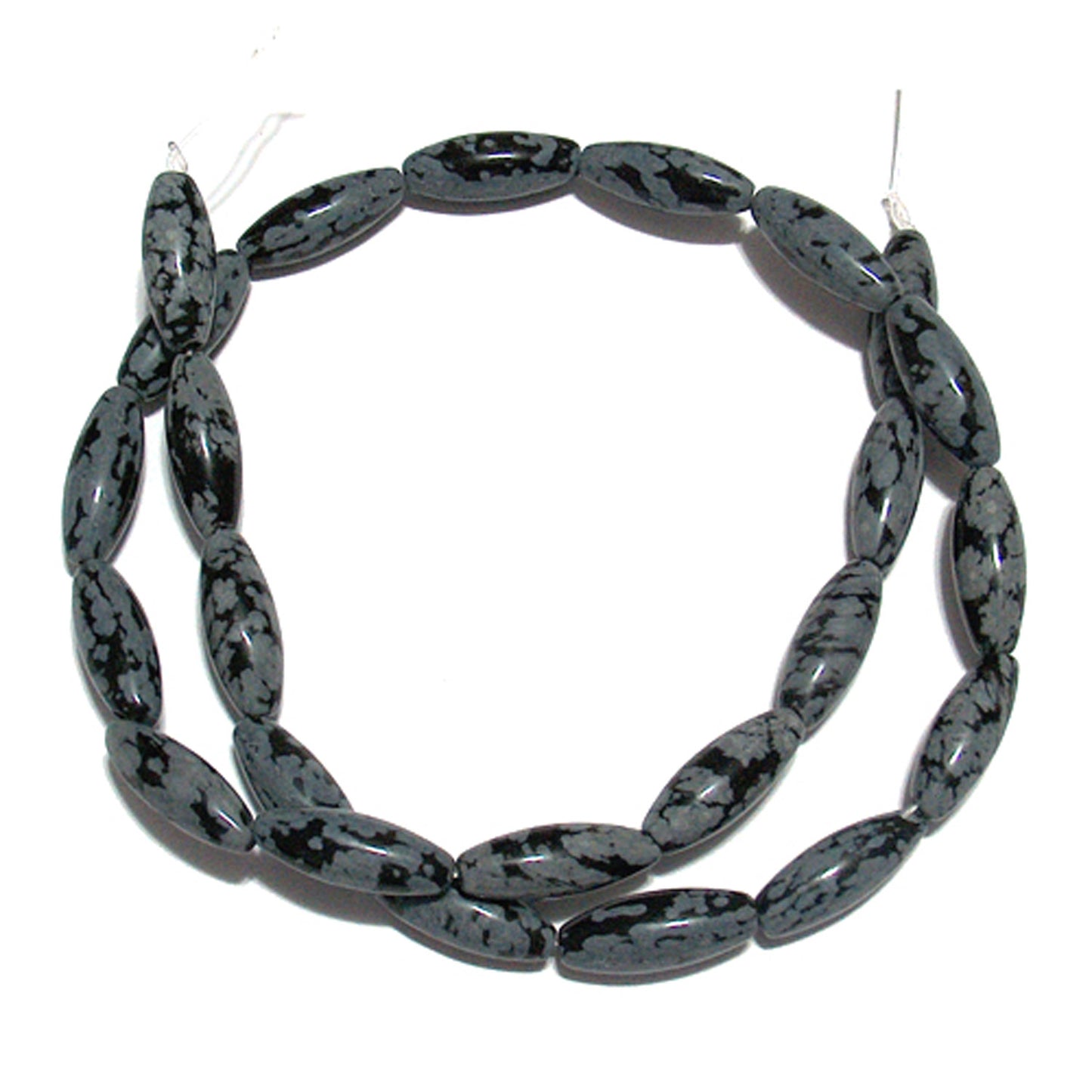 6x16mm Snowflake Obsidian Rice Beads / 16 Inch Strand / semi-precious natural opaque stone