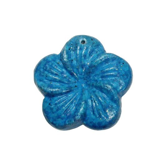 Flower Pendant / dyed chalk blue turquoise / 35mm Dia x 8mm Thk / top drilled front to back
