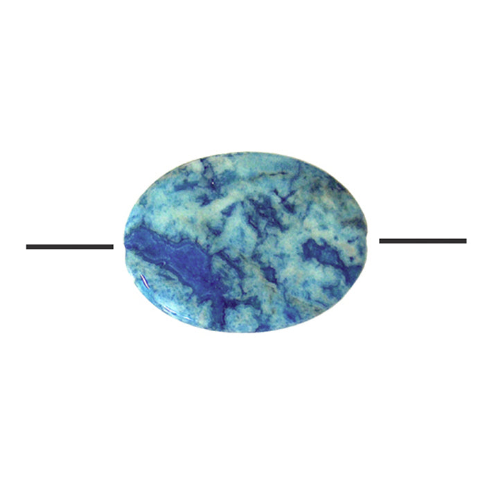 Blue Crazy Lace Agate Oval Bead / 40mm(L) x 30mm(W) x 8mm(Thk) / dyed smooth polished natural stone focal bead
