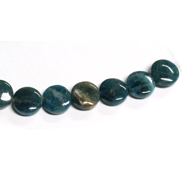Blue Apatite 12mm Coin Beads / 15 bead strand / translucent peacock lagoon blue semi-precious stone