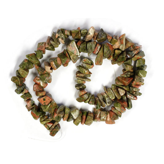 Unakite Chip Beads / 16 Inch strand / 8-12mm chunky chips / natural opaque glossy polished stone