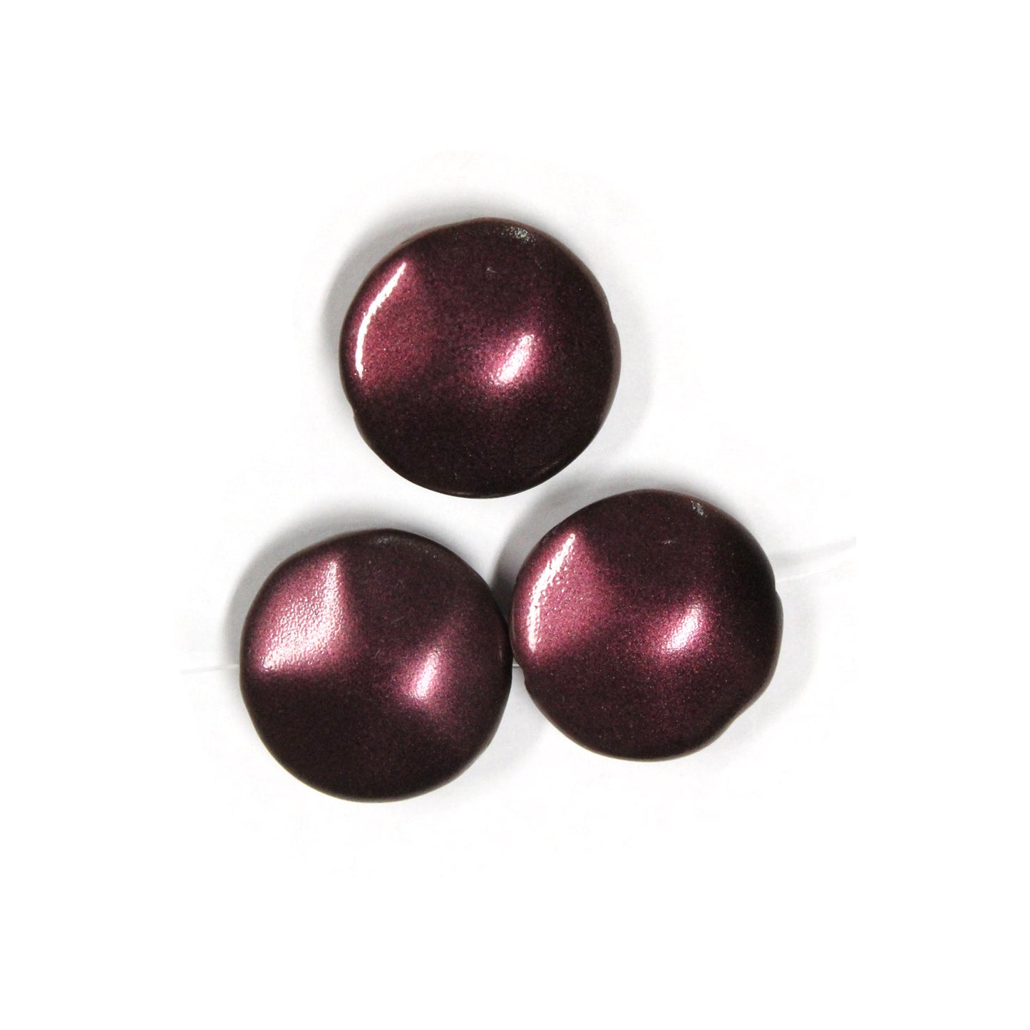 20mm Metallic Plum Glass Coin Beads / 9 Bead Pack / irregular round puffed shape bead / Czech glass