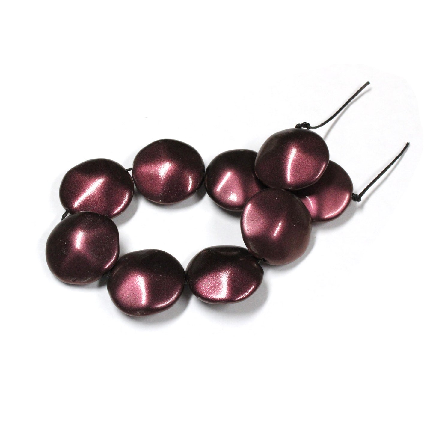 20mm Metallic Plum Glass Coin Beads / 9 Bead Pack / irregular round puffed shape bead / Czech glass