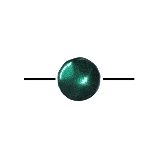 20mm Metallic Green Glass Coin Beads / 9 Bead Pack / irregular round puffed shape bead / Czech glass