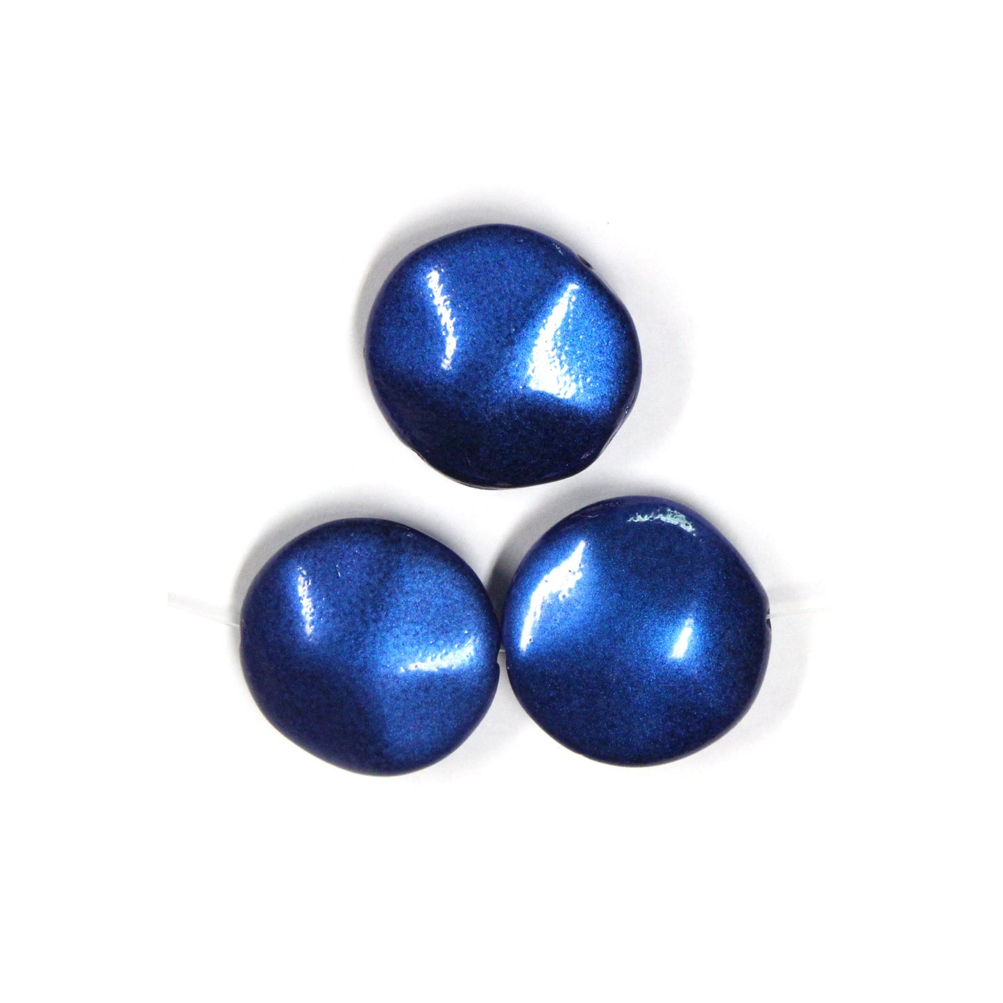 Metallic Blue 20mm Glass Coin Beads /  9 Bead Strand / irregular puffed shape / Czech glass