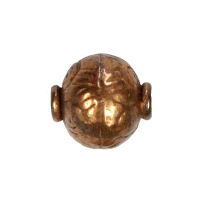 Patterned Globe Bead Antique Copper / 10mm diameter / ball shaped with swirls or arcs -like patterning around the bead