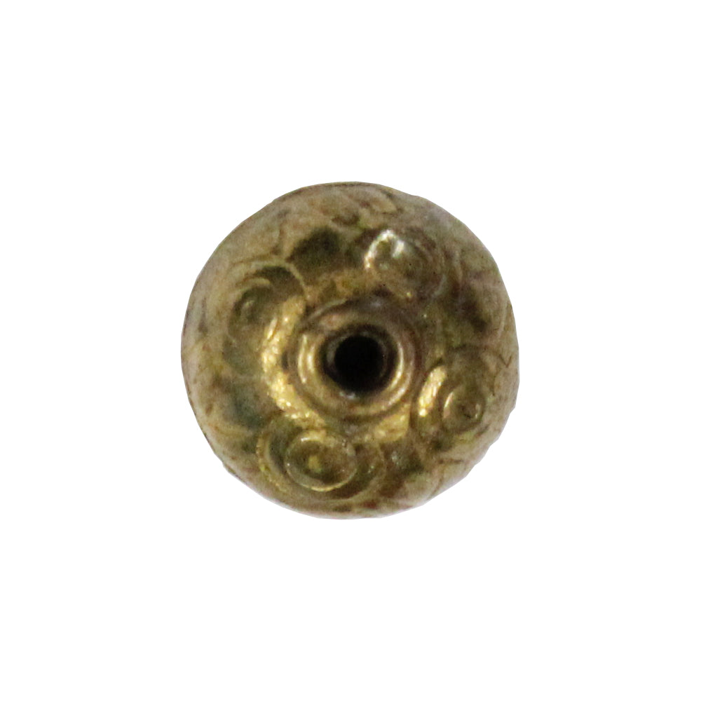 Patterned Globe Bead Antique Brass / 10mm diameter / ball shaped with swirls or arcs -like patterning around the bead