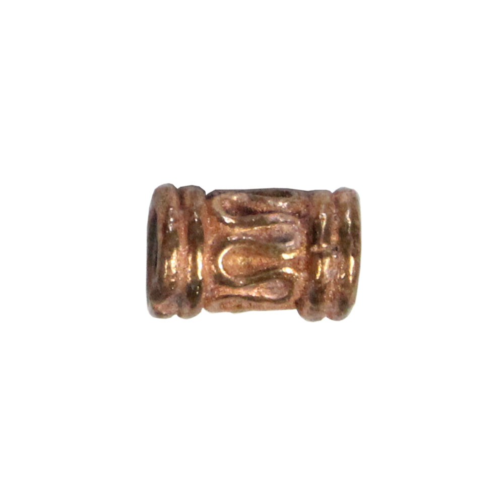 Patterned Tube Cylinder Bead Antique Copper / 9mm long x 6mm diameter / with a wire-like curved adornment around the center