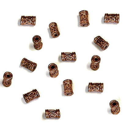 Patterned Tube Cylinder Bead Antique Copper / 9mm long x 6mm diameter / with a wire-like curved adornment around the center