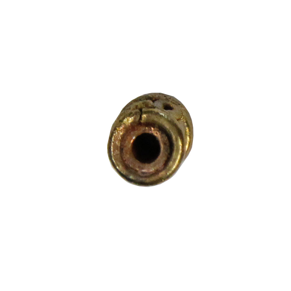 Patterned Tube Cylinder Bead Antique Brass / 9mm long x 6mm diameter / with a wire-like curved adornment around the center