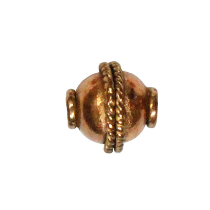 Double Saucer Bead Antique Copper / 10mm diameter / with a rope-like band around the center