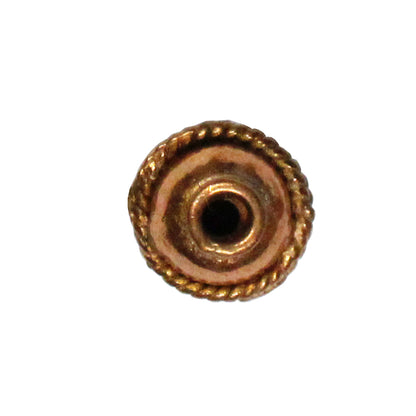 Double Saucer Bead Antique Copper / 10mm diameter / with a rope-like band around the center