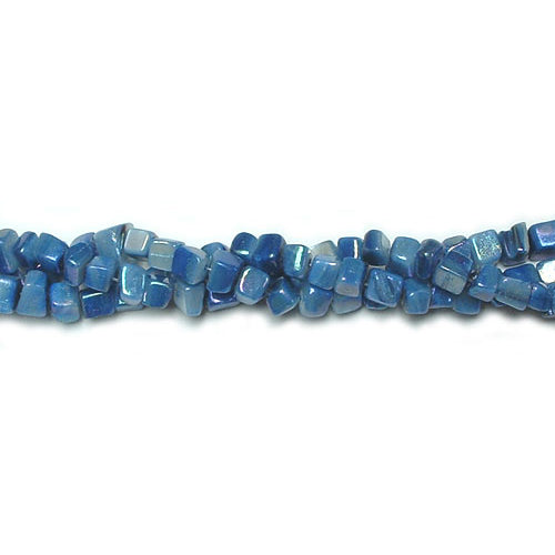BLUE 6mm Cube Shell Beads / 8 Inch Strand / permanently dyed glossy