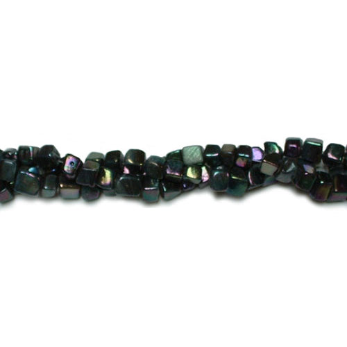 BLACK 6mm Cube Shell Beads / 8 Inch Strand / permanently dyed glossy