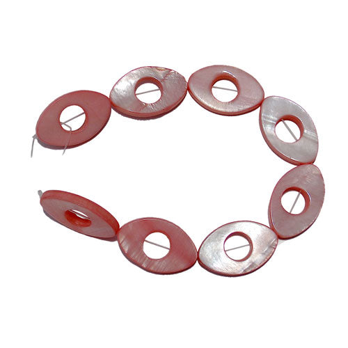 PINK Open Oval Shell Beads / 25 x 15mm / glossy finish / river shell with flat oval shape / 9mm cut-out center
