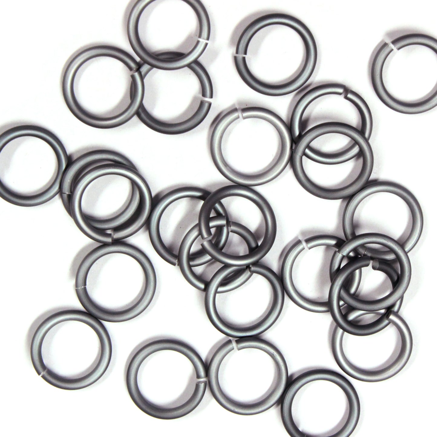 MATTE BLACK ICE 10mm 12 GA Jump Rings / 25 Pack / sawcut round open anodized aluminum
