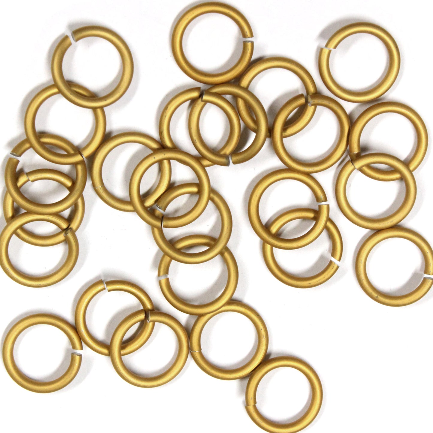 MATTE GOLD 10mm 12 GA Jump Rings / 25 Pack / sawcut round open anodized aluminum