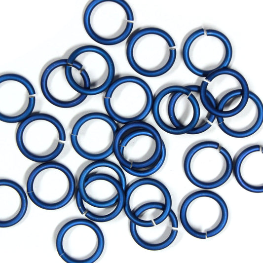 MATTE ROYAL BLUE 10mm 12 GA Jump Rings / 25 Pack / sawcut round open anodized aluminum