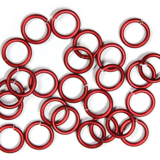 MATTE RED 10mm 12 GA Jump Rings / 100 Pack / sawcut round open anodized aluminum