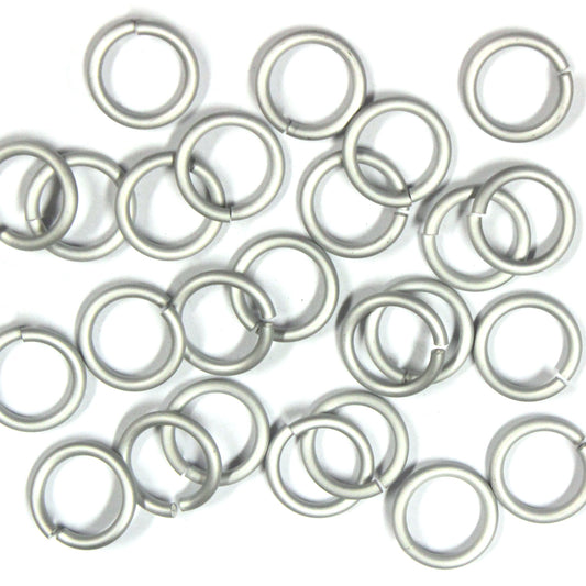 MATTE SILVER 10mm 12 GA Jump Rings / 25 Pack / sawcut round open anodized aluminum