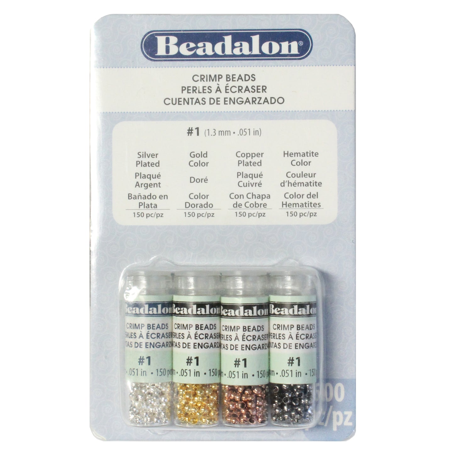 Size #1 Crimp Bead Variety Pack / 600 pc / 4 Metallic Colors - Silver, Gold, Copper, Hematite