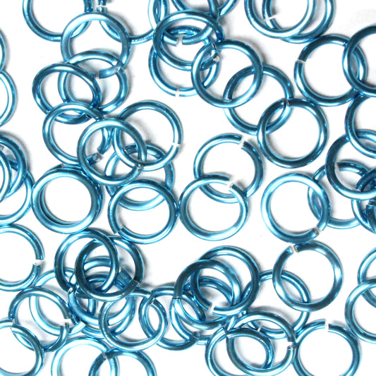 SHINY DARK SKY BLUE 7mm 16 GA AWG Jump Rings / sawcut round open anodized aluminum