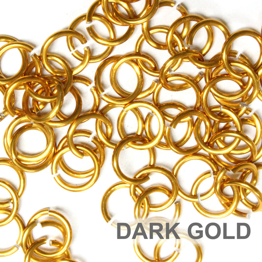 SHINY DARK GOLD  7mm 16 GA AWG Jump Rings / 5 Gram Pack (approx 70) / sawcut round open anodized aluminum