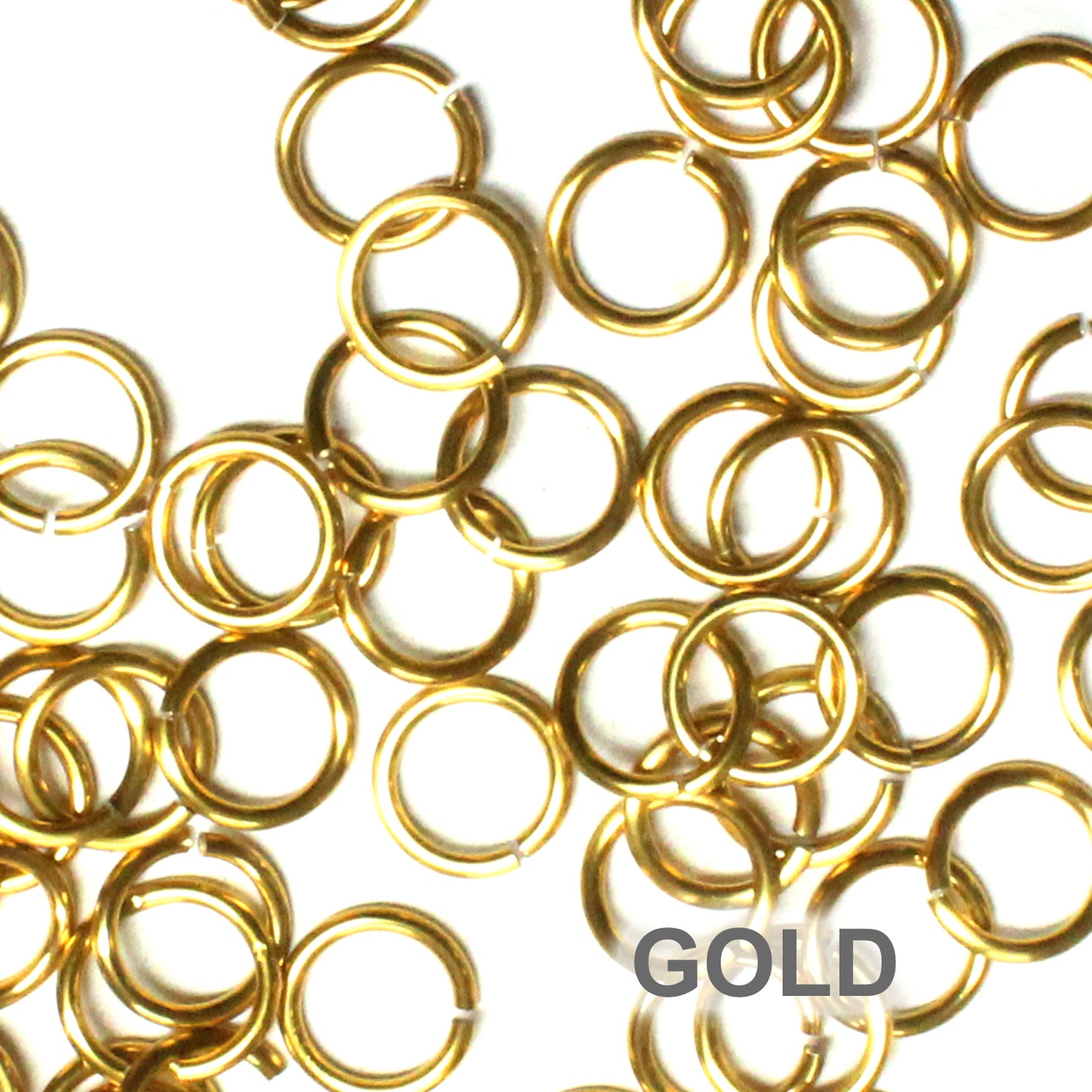 SHINY GOLD 7mm 16 GA AWG Jump Rings / 5 Gram Pack (approx 70) / sawcut round open anodized aluminum