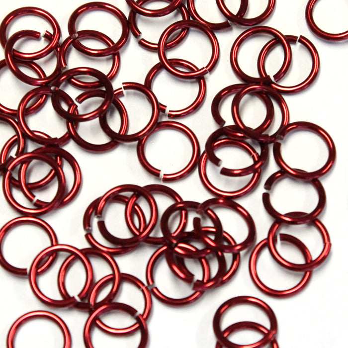 SHINY RED 7mm 16 GA AWG Jump Rings / sawcut round open anodized aluminum