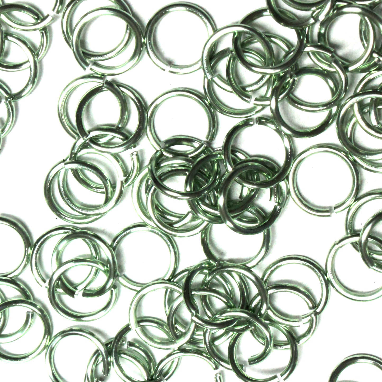 SHINY SEAFOAM GREEN 7mm 16 GA AWG Jump Rings / 5 Gram Pack (approx 70) / sawcut round open anodized aluminum