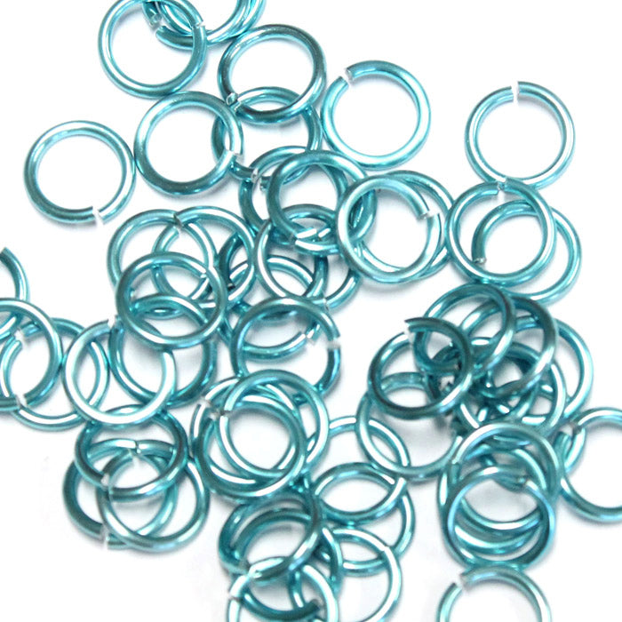 SHINY SKY BLUE 7mm 16 GA AWG Jump Rings / sawcut round open anodized aluminum