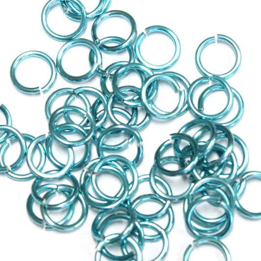 SHINY SKY BLUE 7mm 16 GA AWG Jump Rings / sawcut round open anodized aluminum