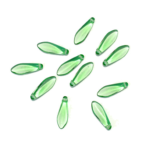 Peridot Green Clear Dagger Beads / 25 Pack / 15 x 6mm Czech glass jewelry beads