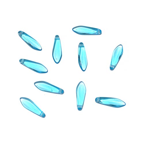 Aqua Blue Clear Dagger Beads / 25 Pack / 15 x 6mm Czech glass jewelry beads