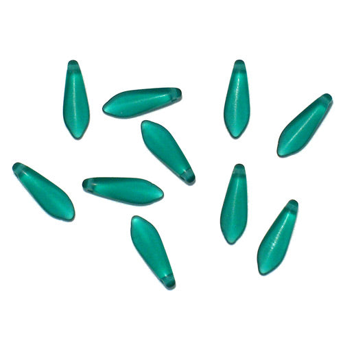 Emerald Green Matte Dagger Beads / 25 Pack / 15 x 6mm Czech glass jewelry beads