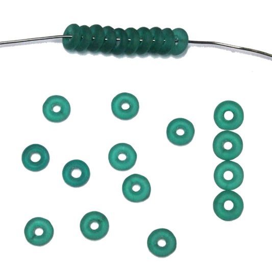 8mm Emerald Green Matte Donut Beads / 100 Pack / 8mm OD - 2mm hole ID / Czech glass